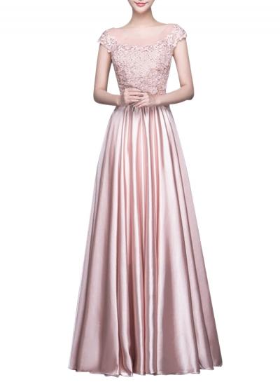 Oasap Women's Floral Lace Rhinestone Pleated Prom Dress