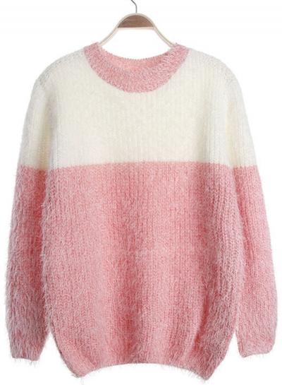 Oasap Round Neck Color Block Pullover Sweater