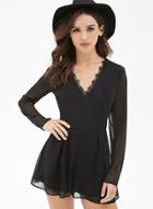 Oasap Black V Neck Lace Panel Chiffon Jumpsuit