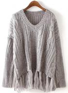 Oasap V Neck Long Sleeve Solid Tassels Decoration Sweater