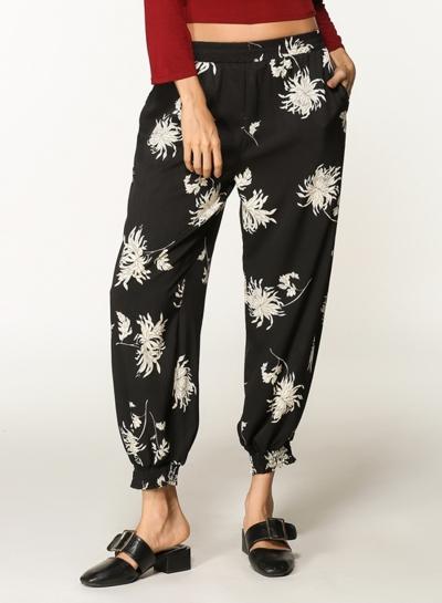 Oasap Elastic Waist Floral Print Lantern Pants