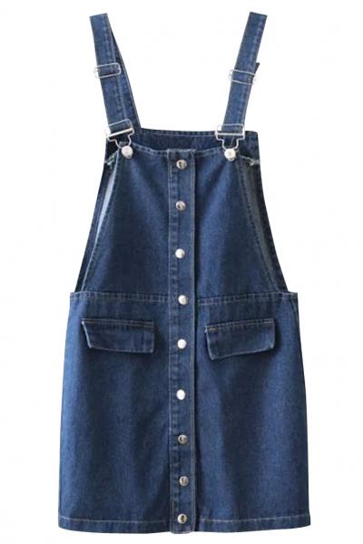 Oasap Blue Wash Denim Suspender Mini Dress