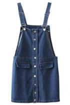 Oasap Blue Wash Denim Suspender Mini Dress
