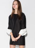 Oasap Women's Color Block Flared Sleeve Lace Up Shift Dress