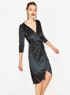 Oasap Wrap V Neck 3/4 Sleeve Polka Dots Irregular Dress
