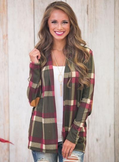 Oasap Long Sleeve Plaid Open Front Coat