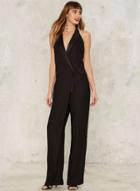 Oasap Black Notch Lapel Halter Jumpsuit