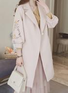 Oasap Lantern Sleeve Floral Embroidery One Button Coat With Belt