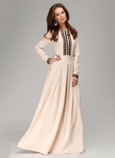 Oasap Round Neck Long Sleeve Solid Maxi Dresses