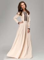 Oasap Round Neck Long Sleeve Solid Maxi Dresses