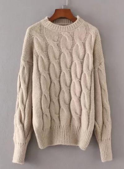 Oasap Round Neck Long Sleeve Solid Color Thicken Pullover Sweater