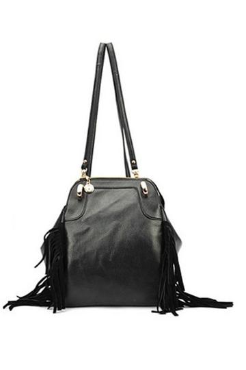 Oasap Black Elegant Leather Tassel Detail Shoulders Bag