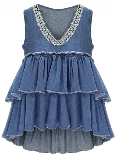 Oasap Women's V-neck Sleeveless Ruffled Denim Tank Top