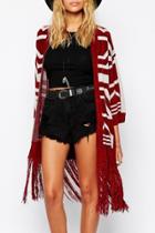 Oasap Exclusive Geometric Printed Tassel Cardigan