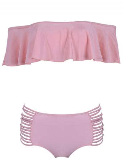 Oasap Glamour Slash Neck High Waist Bikini Set Swimwear