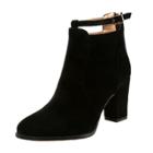 Oasap Buckle Strap Round Toe Block Heels Solid Boots