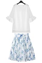 Oasap Chiffon Blouse And Floral Print Skirt Matching Sets