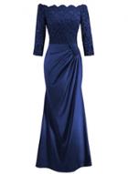 Oasap Solid Color Slash Neck 3/4 Sleeve Lace Prom Dress
