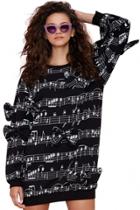 Oasap Black Graphic Sweatshirt With Bow Deco
