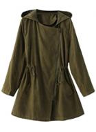 Oasap Women's Long Sleeve Drawstring Waist Hooded Parka Coat