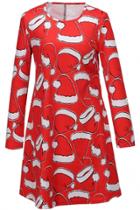 Oasap Modern Round Neck Cartoon Christmas Hat Printing Mini Dress