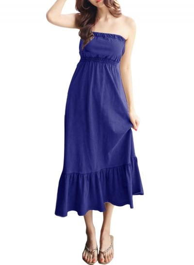 Oasap Women's Fashion Ruffled Midi Party Prom Strapless Dress