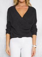 Oasap Cross V Neck Solid Color Pullover Knit Sweater