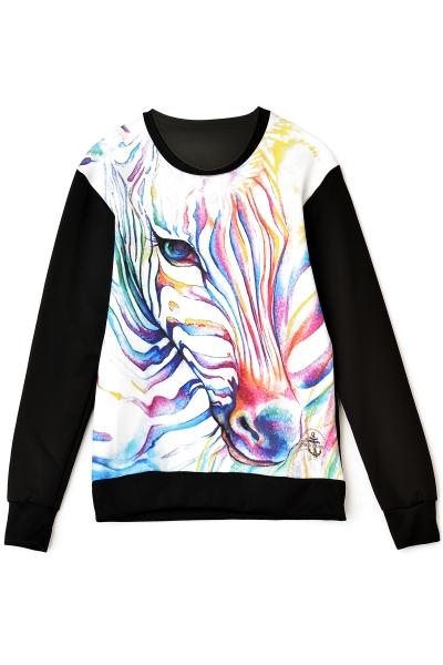 Oasap Horsy Art Color Block Sweatshirt
