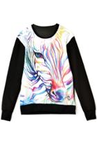 Oasap Horsy Art Color Block Sweatshirt