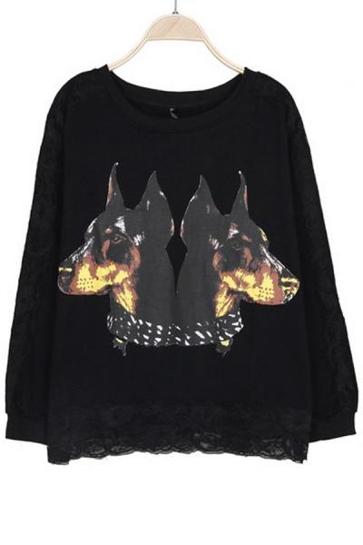 Oasap Lace Patch Dog Sweatshirt