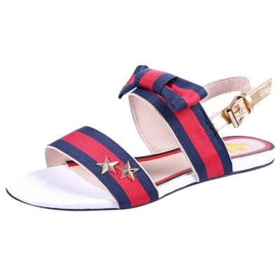 Oasap Open Toe Color Block Bow Flat Heels Sandals