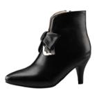 Oasap Pointed Toe Solid Color Bow Ankle Boots