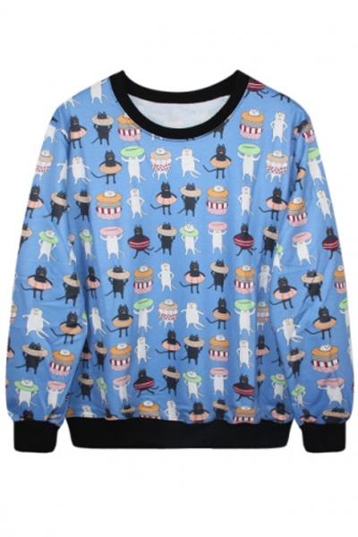 Oasap Graphic Massive Cartoon Print Light Blue Sweatshirt