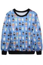 Oasap Graphic Massive Cartoon Print Light Blue Sweatshirt