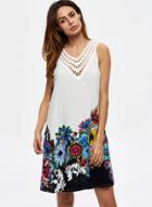Oasap V Neck Sleeveless Floral Print Loose Dress