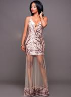 Oasap Spaghetti Strap V Neck Sleeveless Sequin Bodycon Dress