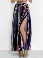 Oasap Lace-up Striped Slit Wide Leg Pants