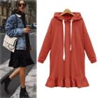 Oasap Plus Size Flounce Trim Hoodie Sweatshirt Dress