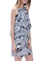 Oasap Women's Sleeveless Leaf Print Fuax Two Piece Mini Dress