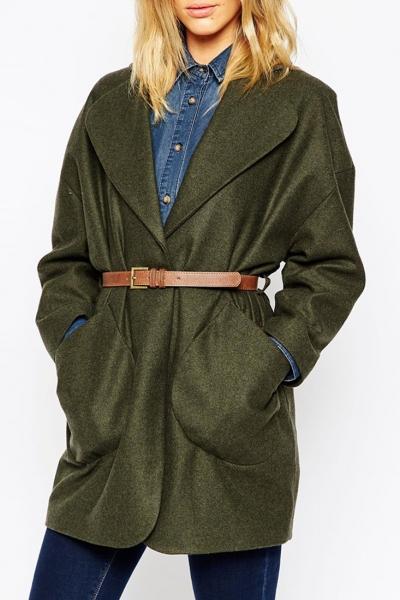 Oasap Fashion Shawl Collar Patch Pocket Coat