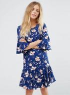 Oasap Fashion Flare Sleeve Floral Pullover Dress