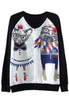 Oasap Essential Cat And Owl Zip Up Sweatshirt