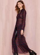 Oasap Women's Chiffon Geometry Long Sleeve Maxi Dress