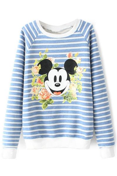 Oasap Micky Mouse Striped Sweatshirt