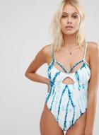 Oasap Bandage Hollow Out One Piece Printed Swimsuit