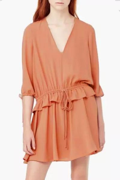 Oasap Women's Casual V Neck Drawstring Short Chiffon Dress
