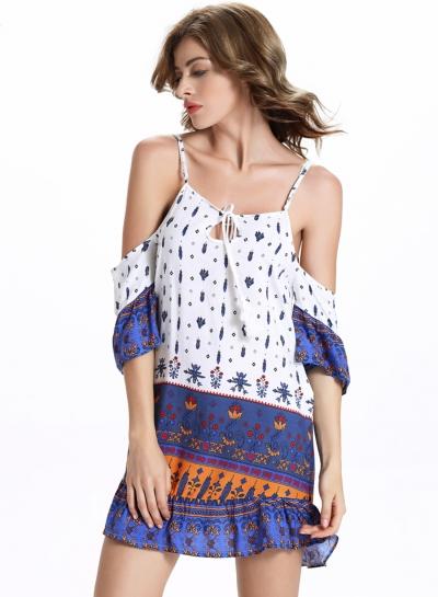 Oasap Off Shoulder Spaghetti Strap Floral Printed Dresses