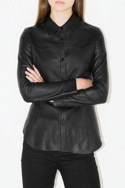 Oasap Cool Basic Collar Button Down Pu Shirt