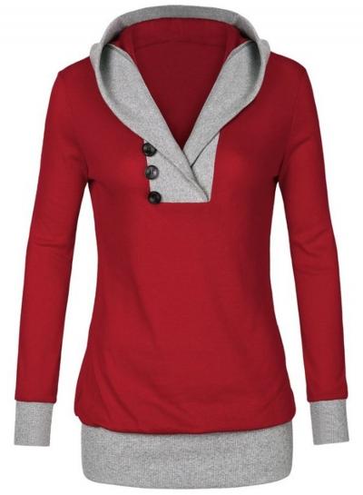 Oasap V Neck Long Sleeve Color Splicing Hoodie