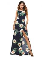 Oasap Round Neck Backless Hollow Out Floral Print Maxi Dress